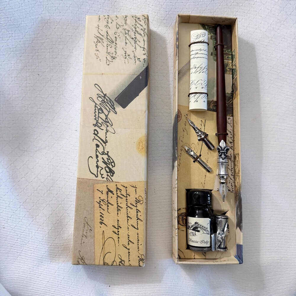 New Italian Calligraphy Set Venezia Italy Dip Pen Nibs & Ink Gift Boxed Brand Ne